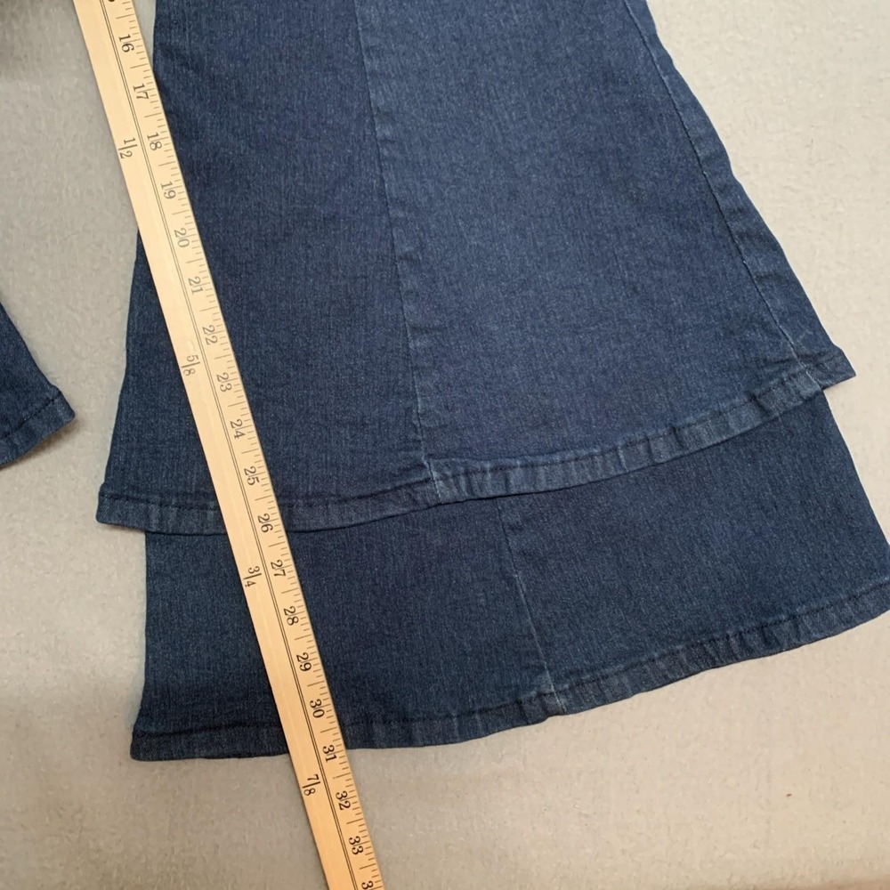 Plus Sz 1X Stretchy Fitted High Waist Layered Bell Bottom Hippie Blue Jeans Y2K - Picture 7 of 11
